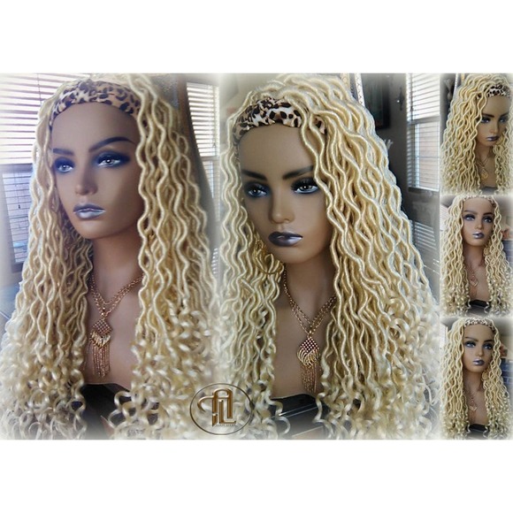 Headband Wig Blonde 613 Platinum Goddess Faux Locs Gypsy Bohemian Boho Dread Wig main image 6